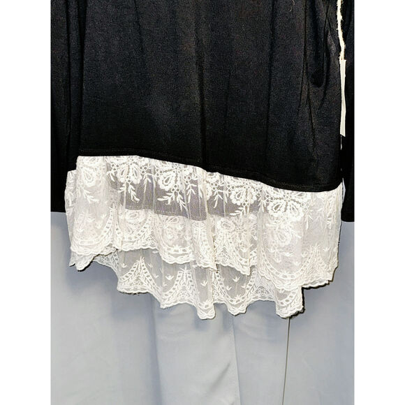 Plus Size 2X Black Stretchy Paper + Tee Lace Hem Top Shirt Soft Curvy Fit - Picture 10 of 10